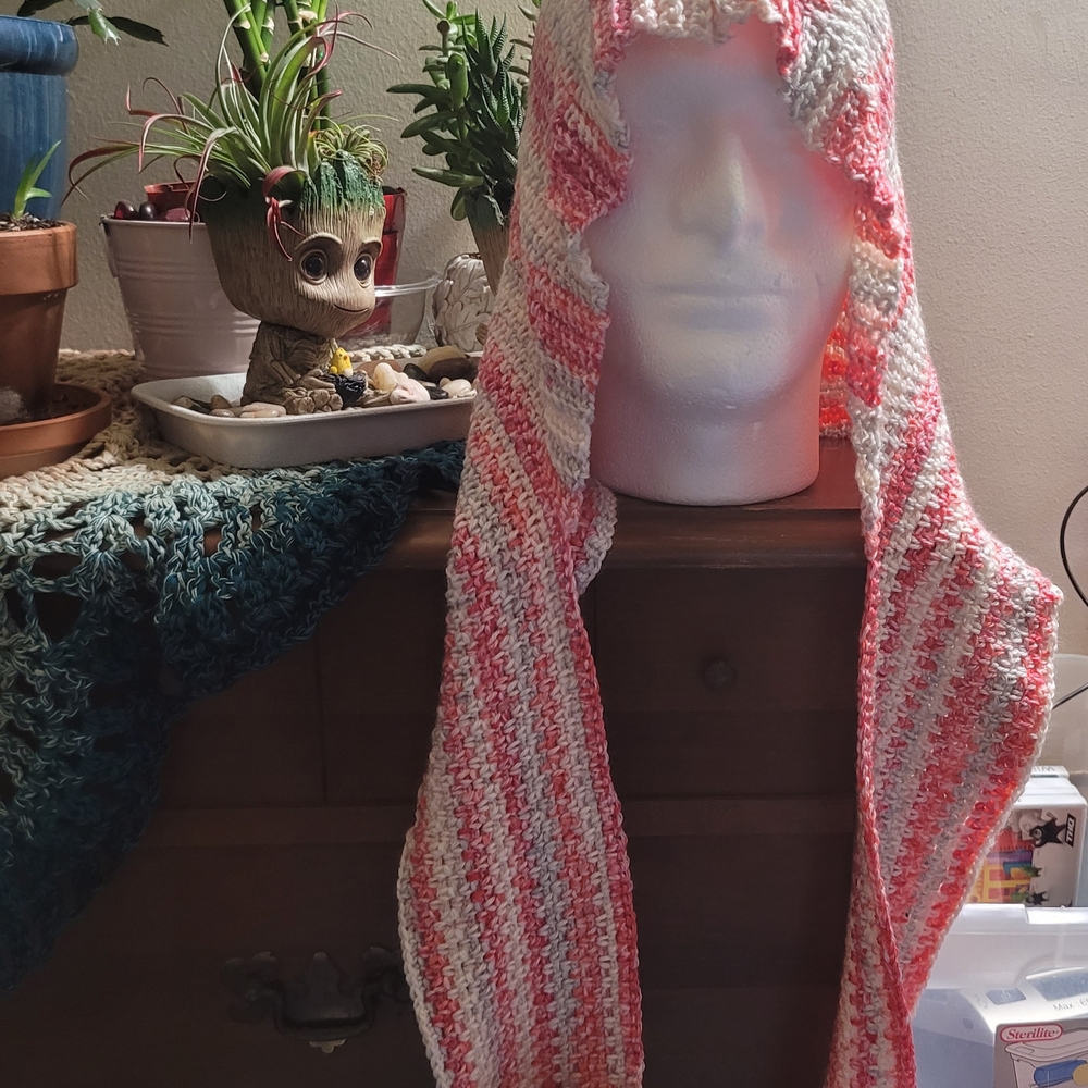 Pink and White Knitted Hat with Ear Flaps